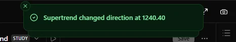 A notification raised by a study's alert on the chart