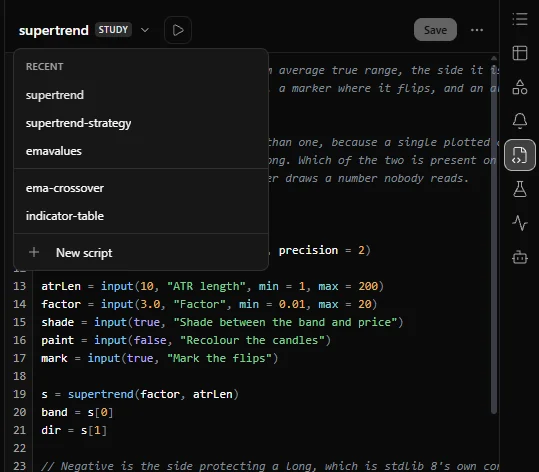 The Scripts panel listing saved OpenScript files