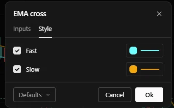 The Style tab of a study's settings dialog with a colour per plot