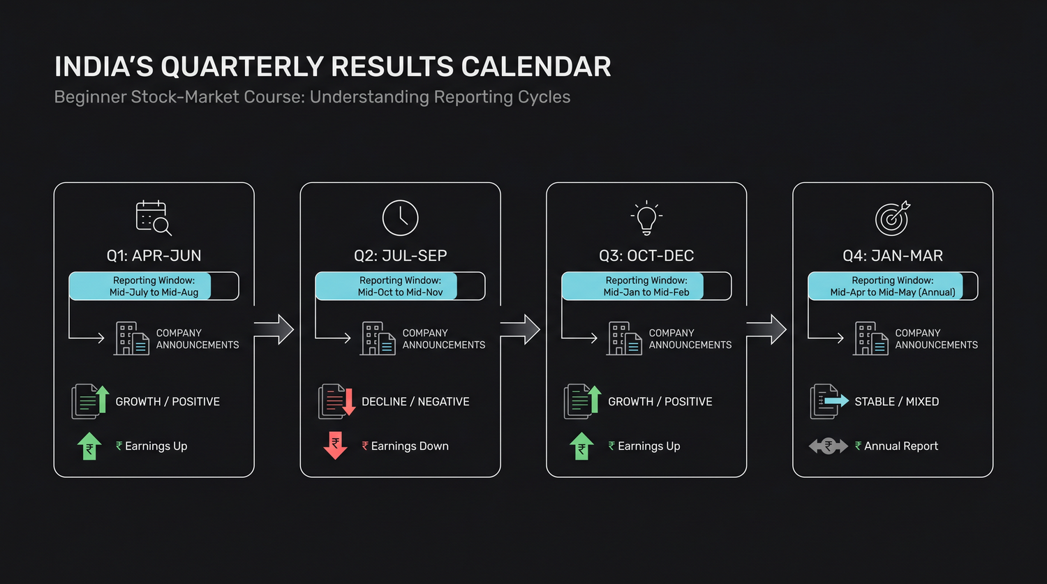 India's quarterly results calendar - the four reporting seasons through the year and the rough window when each company announces